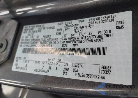 2013 Ford Escape Sel z USA, uszkodzony, nr VIN 1FMCU0H93DUD66694